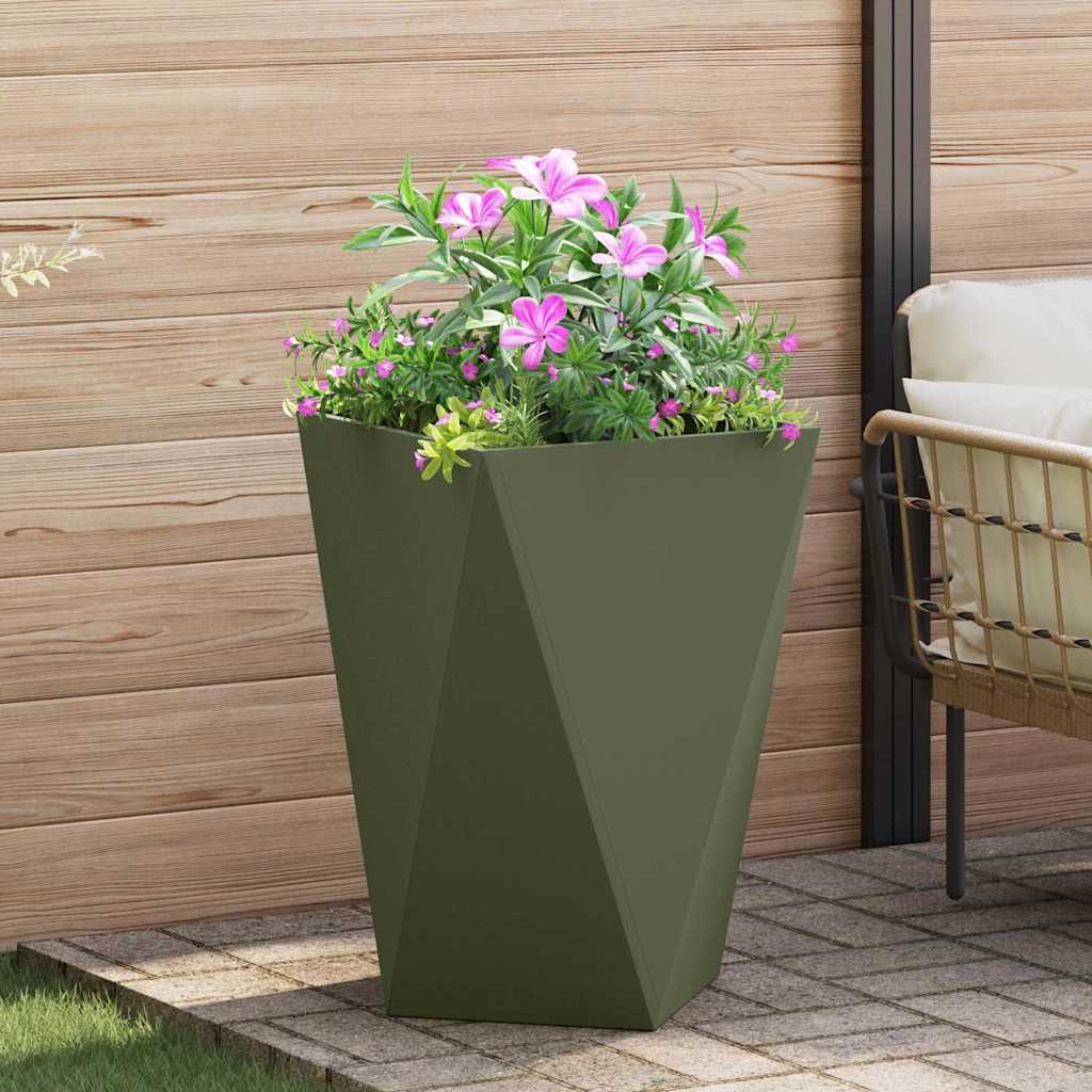 Plantekasse 2 stk. Oliven grøn 50 x 50 x 75 cm Stål