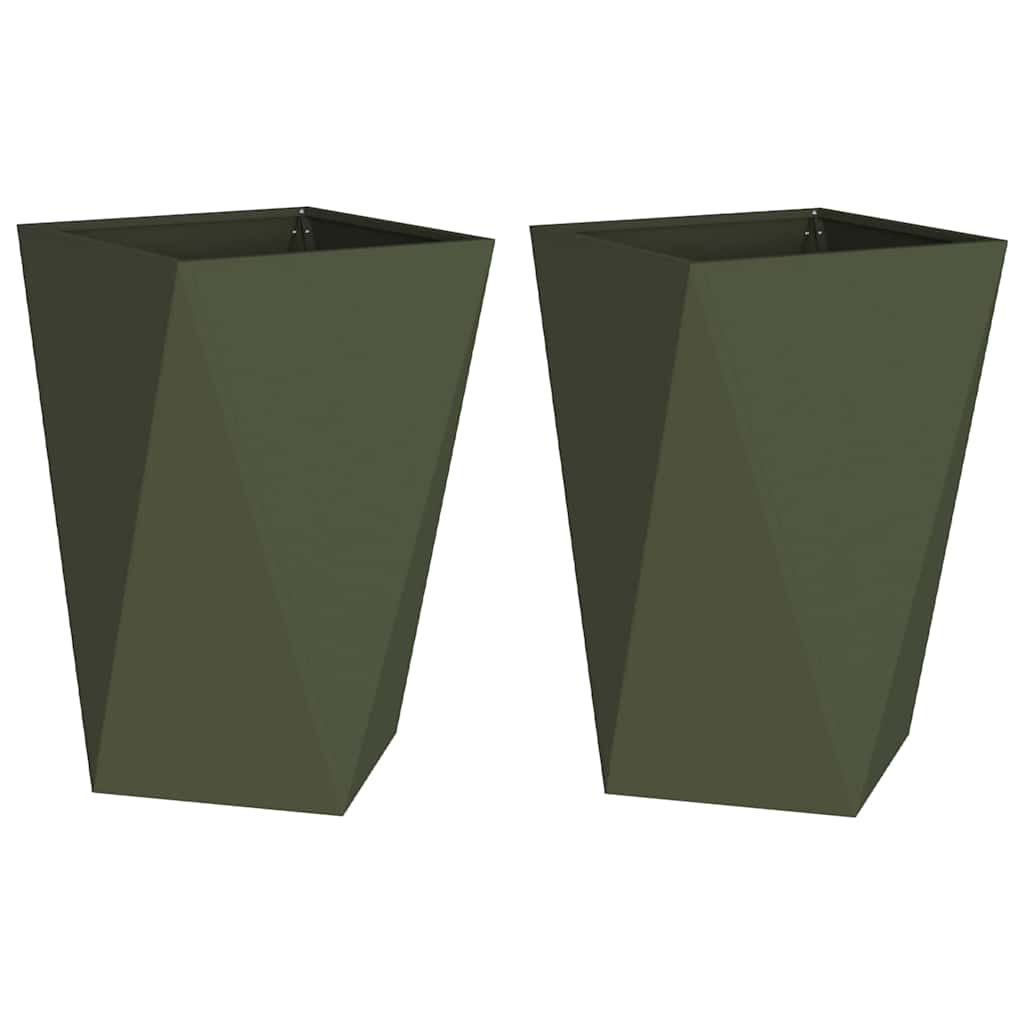 Plantekasse 2 stk. Oliven grøn 50 x 50 x 75 cm Stål