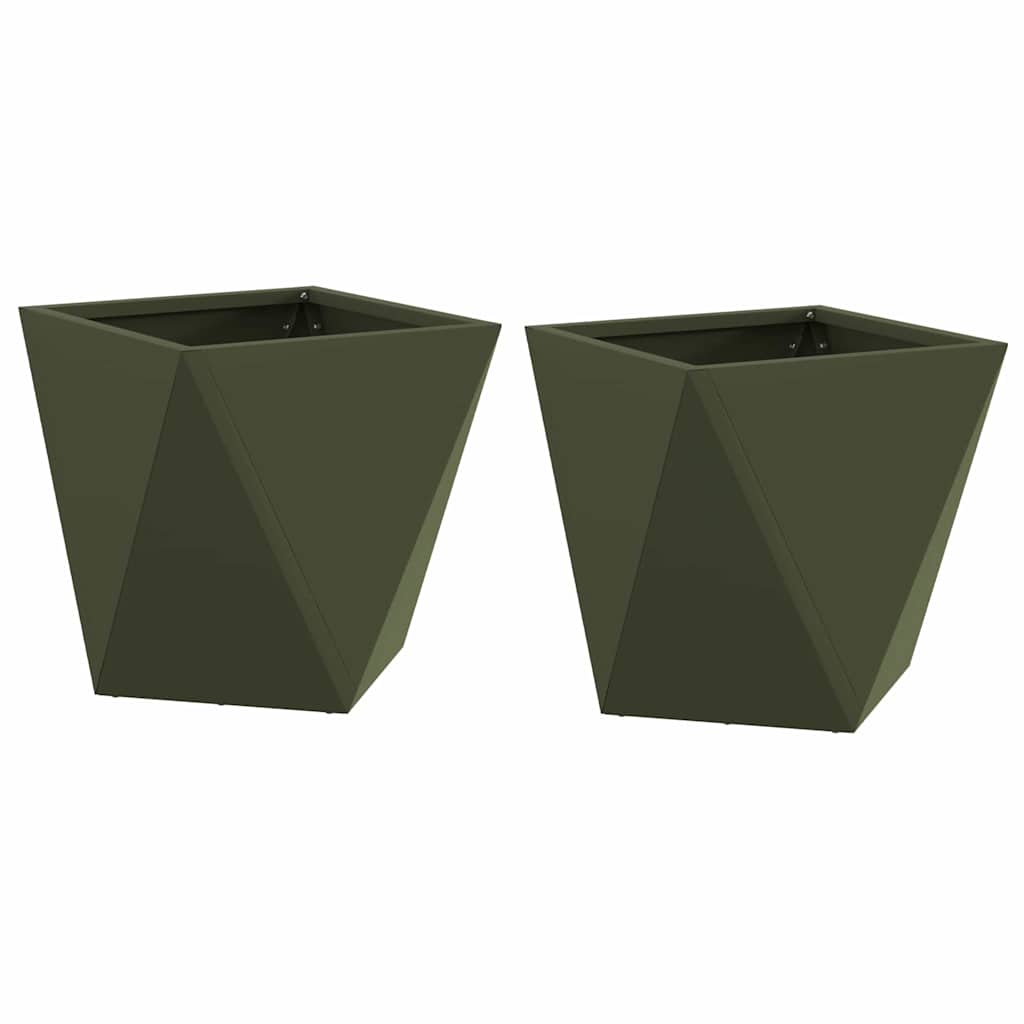 Plantekasse 2 stk. Oliven grøn 30 x 30 x 30 cm Stål