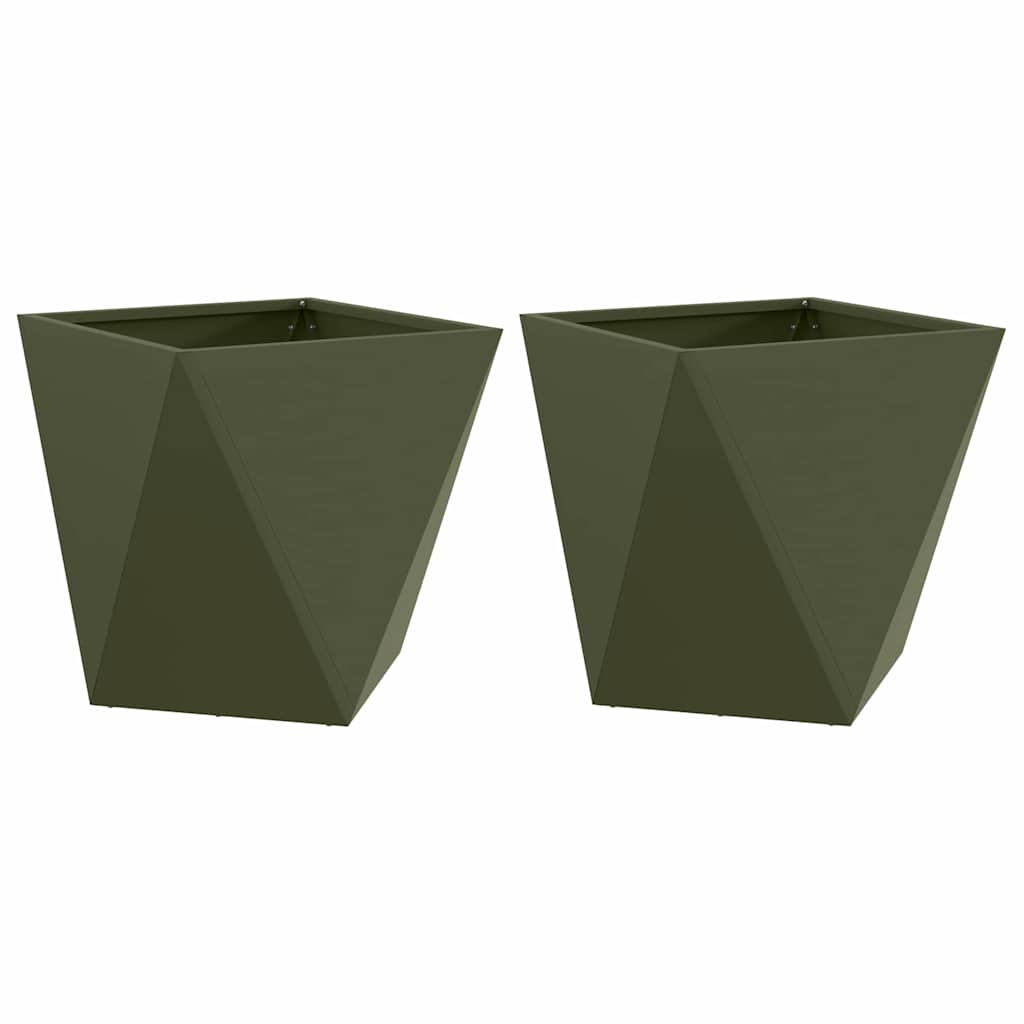 Plantekasse 2 stk. Oliven grøn 40 x 40 x 40 cm Stål