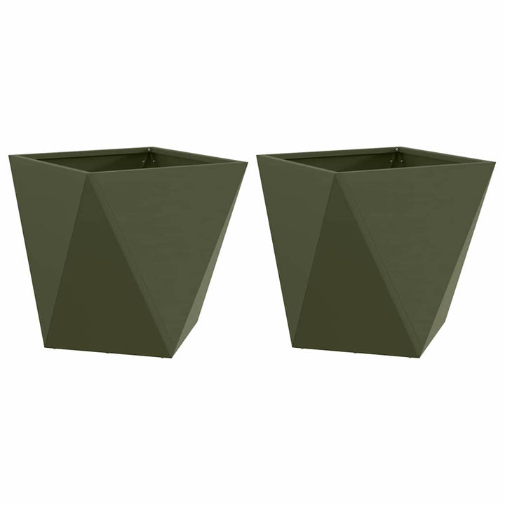 Plantekasse 2 stk. Oliven grøn 40 x 40 x 40 cm Stål