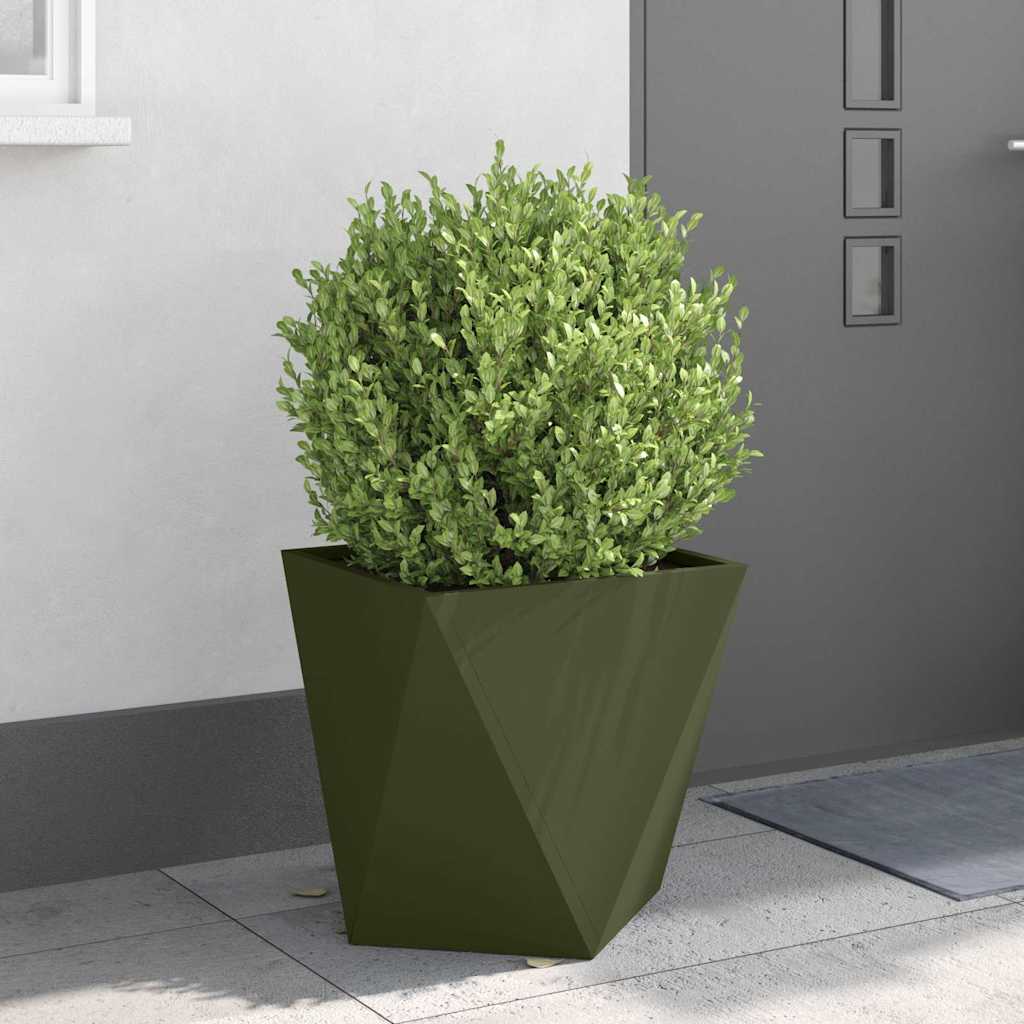 Plantekasse 2 stk. Oliven grøn 50 x 50 x 50 cm Stål