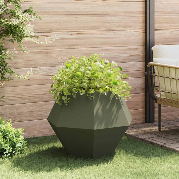 Plantekasse 2 stk. Oliven grøn 75 x 75 x 60 cm Stål