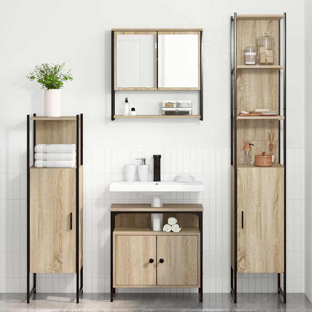 Badeværelsesmøbel sæt med hylde 4 pcs Sonoma eg Konstrueret træ