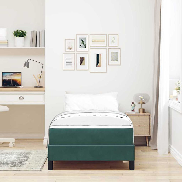 Box spring seng med madras Mørkegrøn 90 x 200 cm Stof