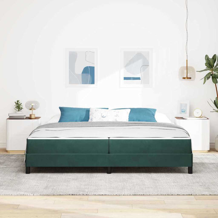 Box spring seng med madras Mørkegrøn 200 x 200 cm Stof