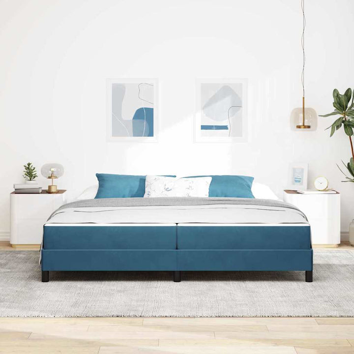 Box spring seng med madras Mørk blå 200 x 200 cm Stof