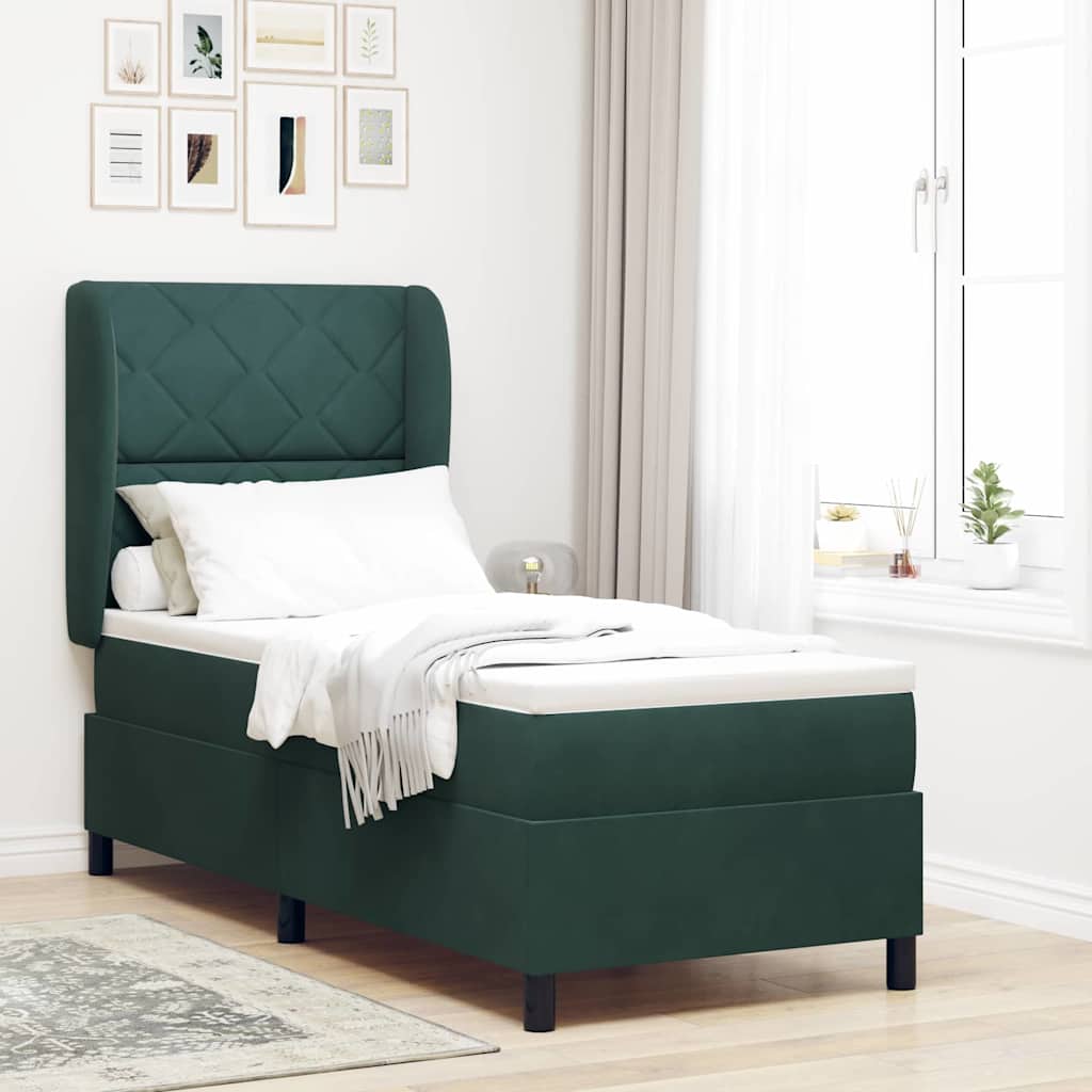 Box spring seng med hovedgærde Mørkegrøn 200 x 80 cm Fløjl