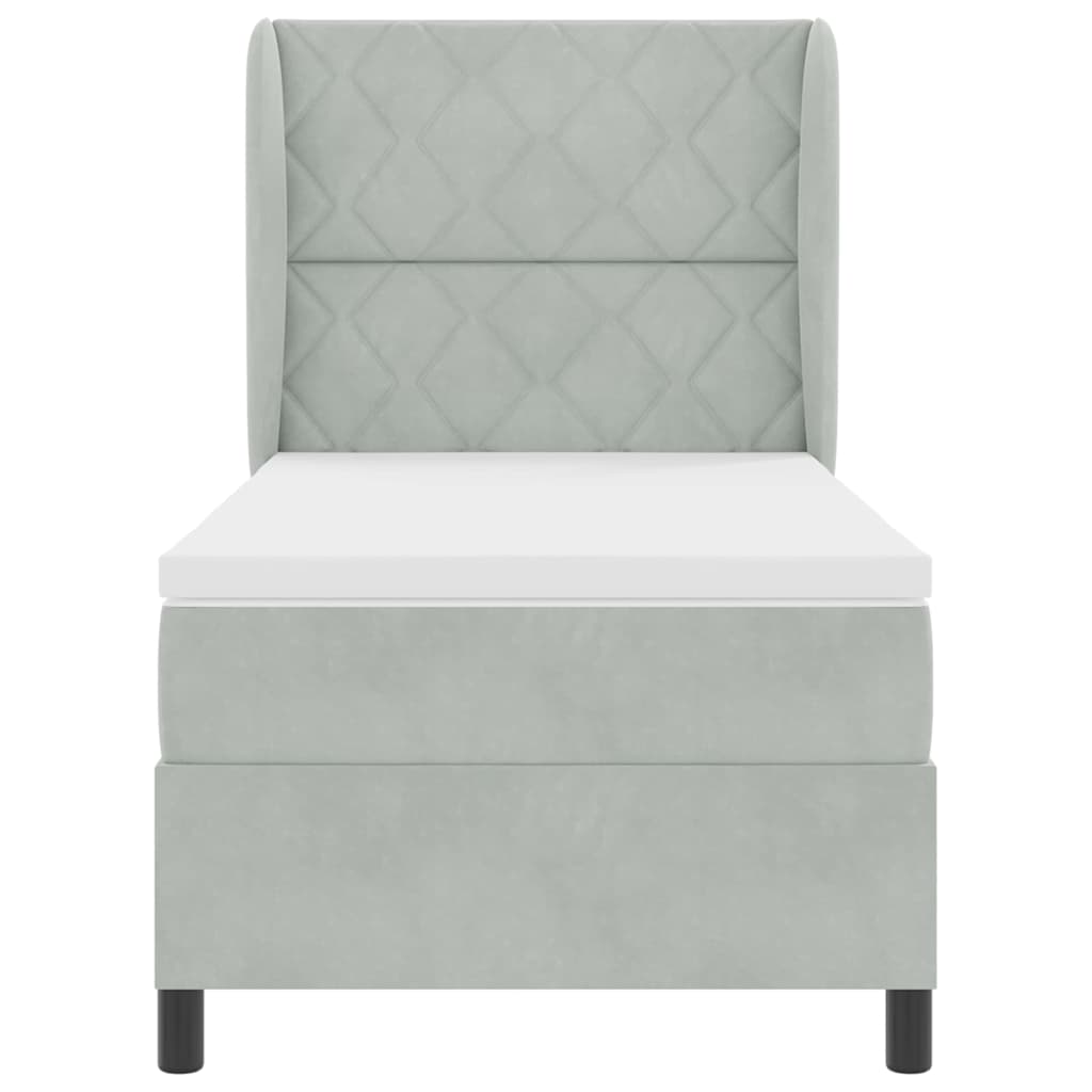 Box spring seng med madras Lysegrå 190 x 90 cm Fløjl