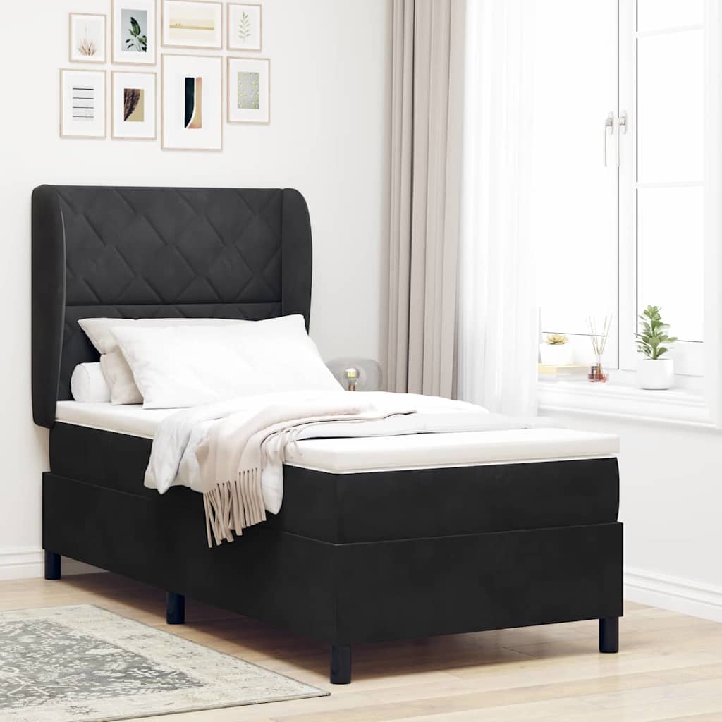 Box spring seng med hovedgærde Sort 190 x 90 cm Fløjl