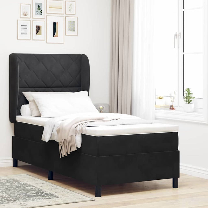 Box spring seng med hovedgærde Sort 190 x 90 cm Fløjl