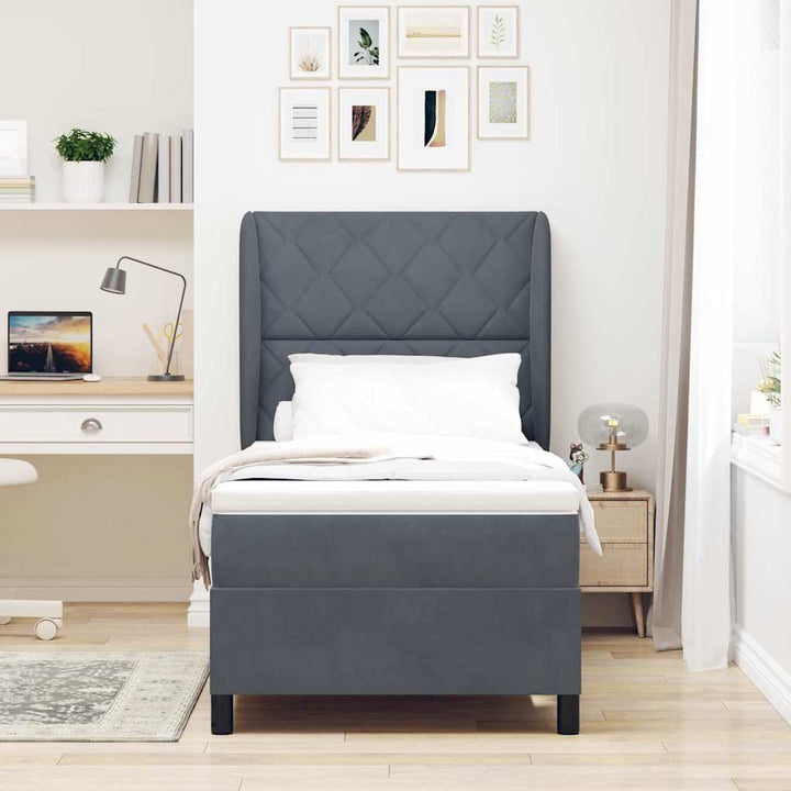 Box spring seng med hovedgærde Mørkegrå 200 x 90 cm Fløjl