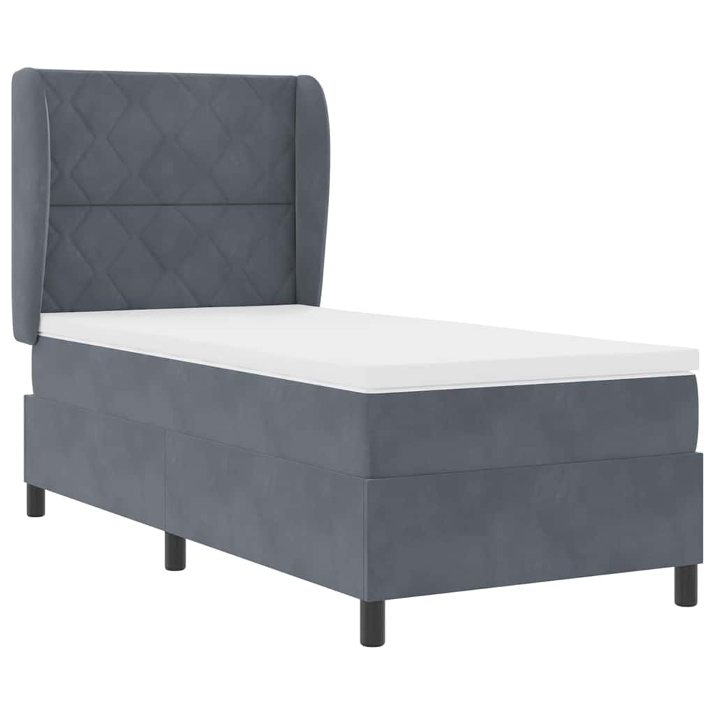 Box spring seng med hovedgærde Mørkegrå 200 x 90 cm Fløjl