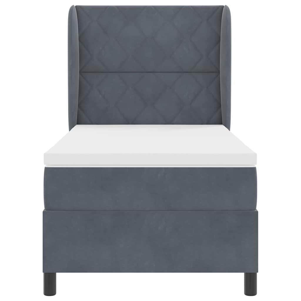 Box spring seng med hovedgærde Mørkegrå 200 x 90 cm Fløjl