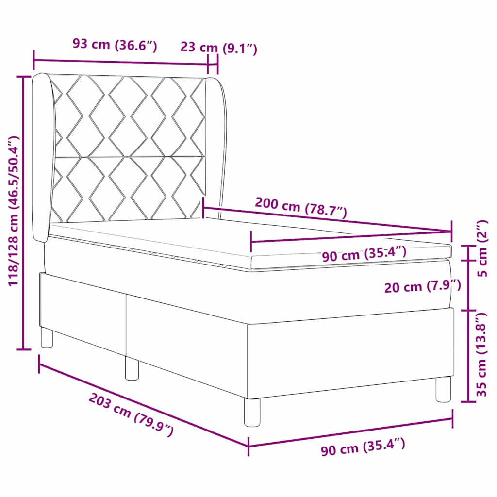 Box spring seng med hovedgærde Mørkegrå 200 x 90 cm Fløjl