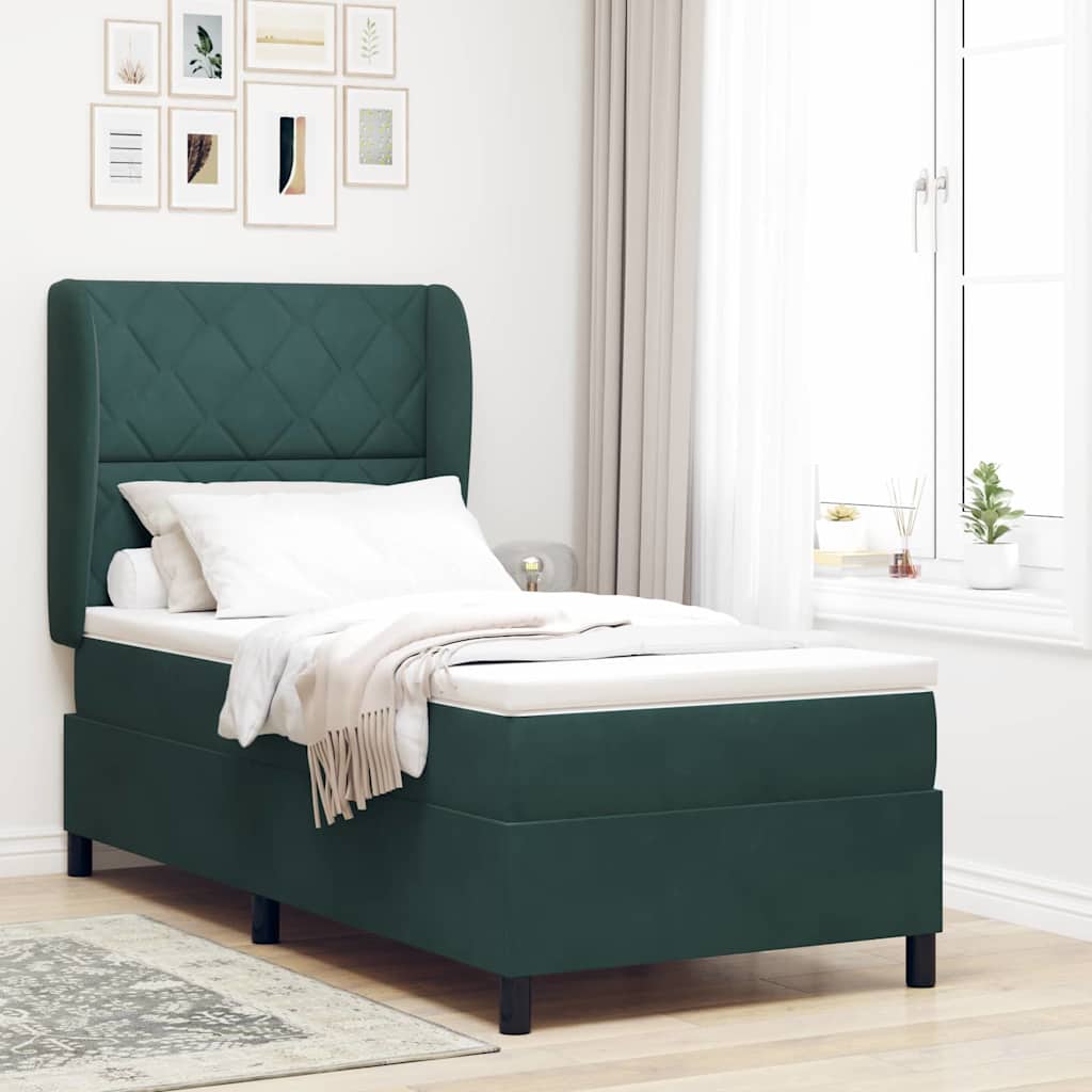 Box spring seng med hovedgærde Mørkegrøn 200 x 90 cm Fløjl