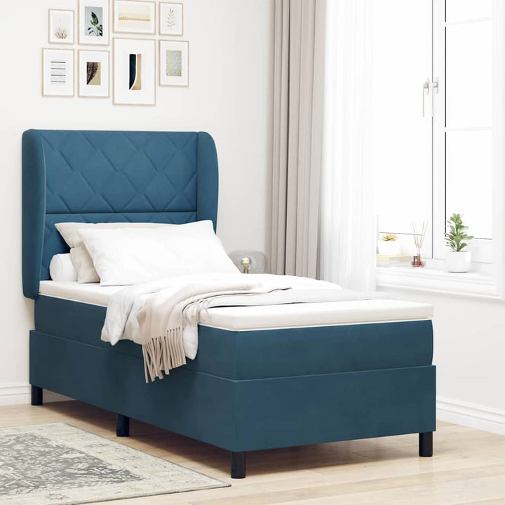 Box spring seng med madras Mørk blå 200 x 90 cm Fløjl