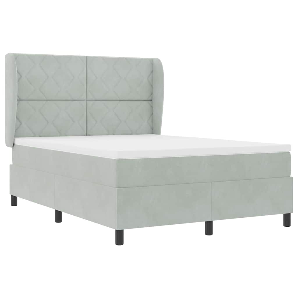 Box spring seng med madras Lysegrå 190 x 140 cm Fløjl