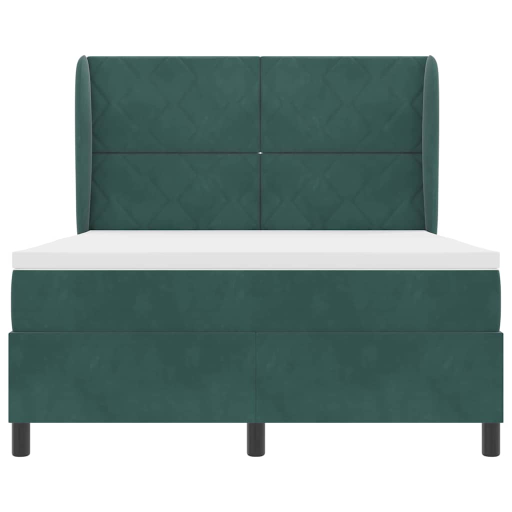 Box spring seng med hovedgærde Mørkegrøn 190 x 140 cm Fløjl