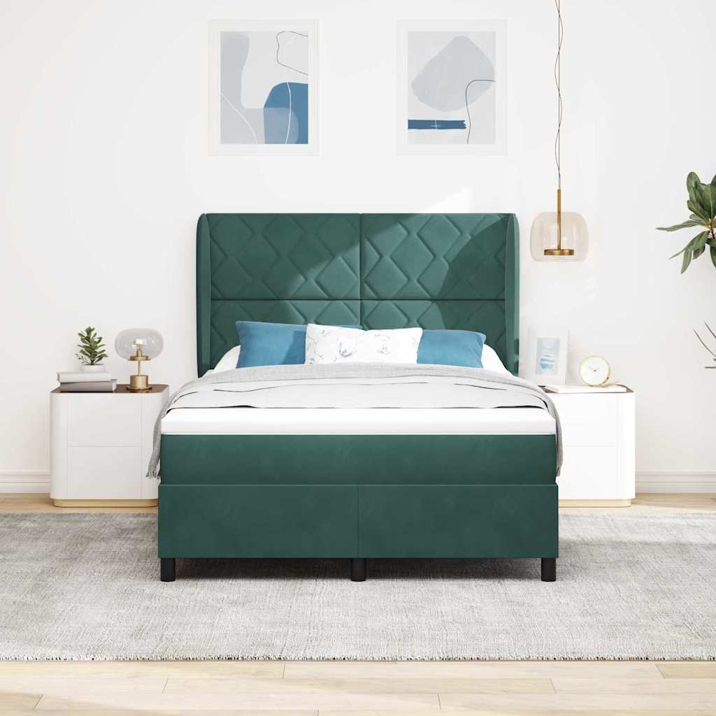 Box spring seng med hovedgærde Mørkegrøn 200 x 140 cm Fløjl