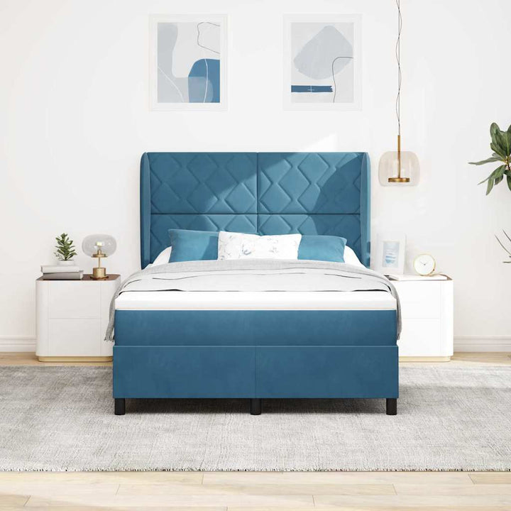Box spring seng med hovedgærde Mørk blå 200 x 140 cm Fløjl