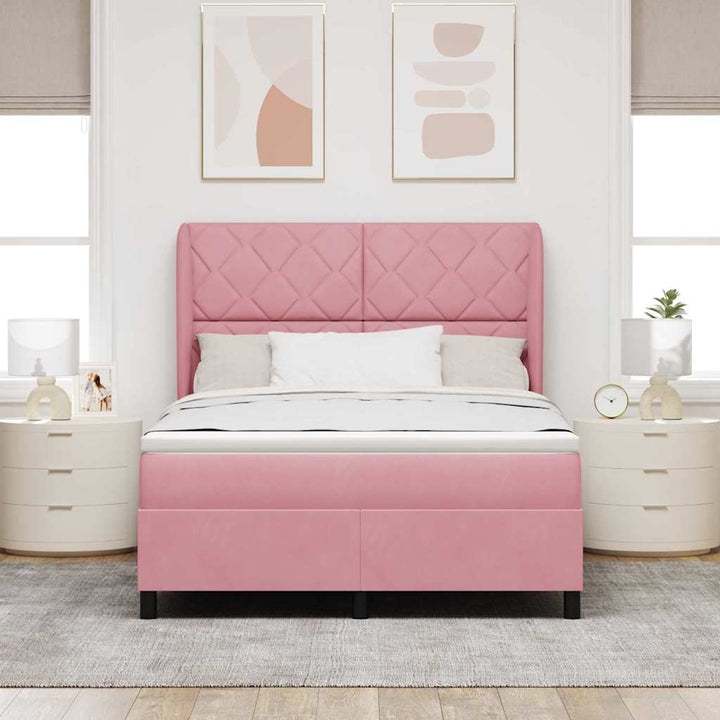 Box spring seng med hovedgærde Lyserød 200 x 140 cm Fløjl