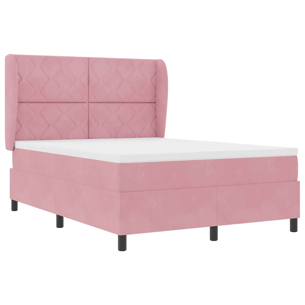 Box spring seng med hovedgærde Lyserød 200 x 140 cm Fløjl