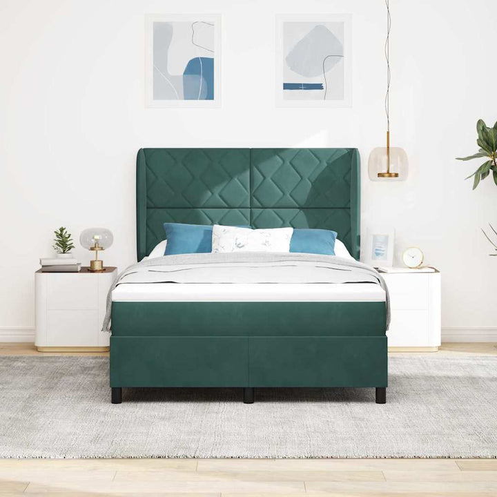 Box spring seng med hovedgærde Mørkegrøn 200 x 160 cm Fløjl