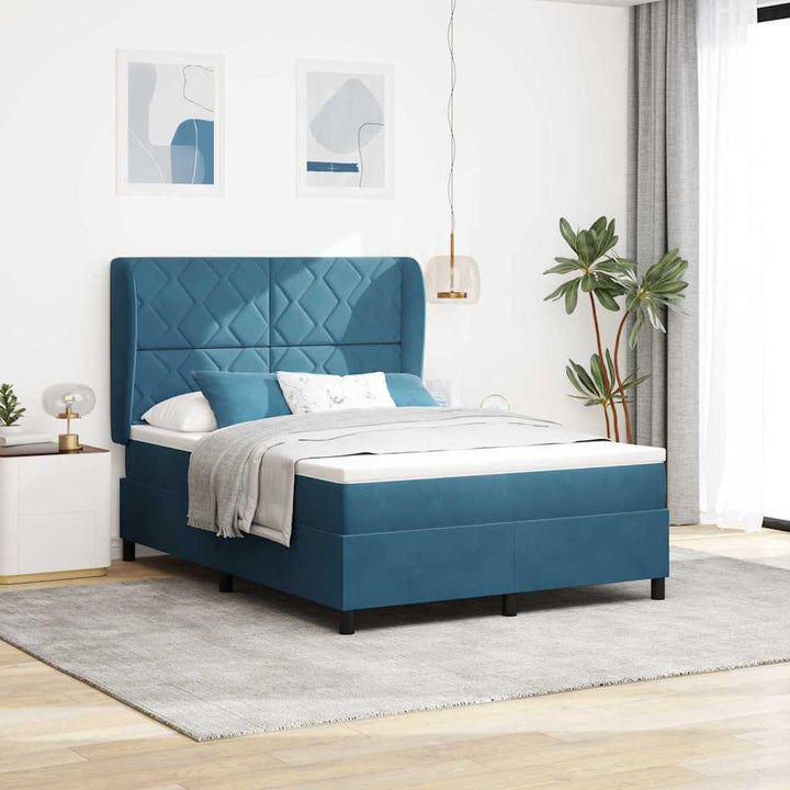 Box spring seng med hovedgærde Mørk blå 200 x 160 cm Fløjl
