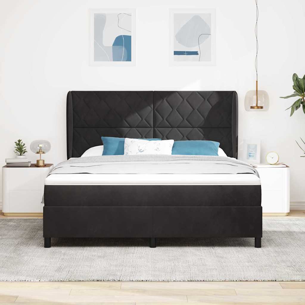 Box spring seng med hovedgærde Sort 200 x 180 cm Fløjl