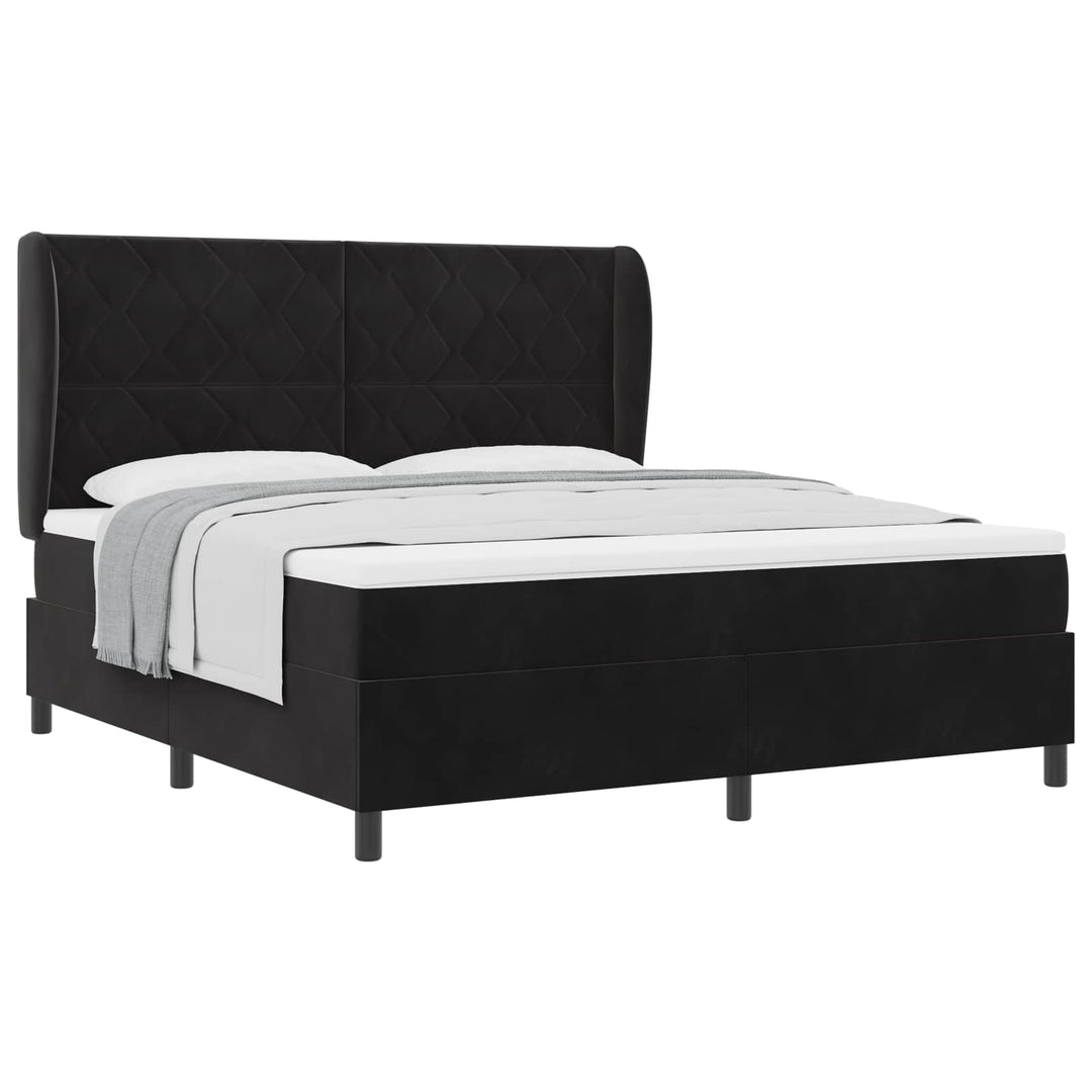 Box spring seng med hovedgærde Sort 200 x 180 cm Fløjl