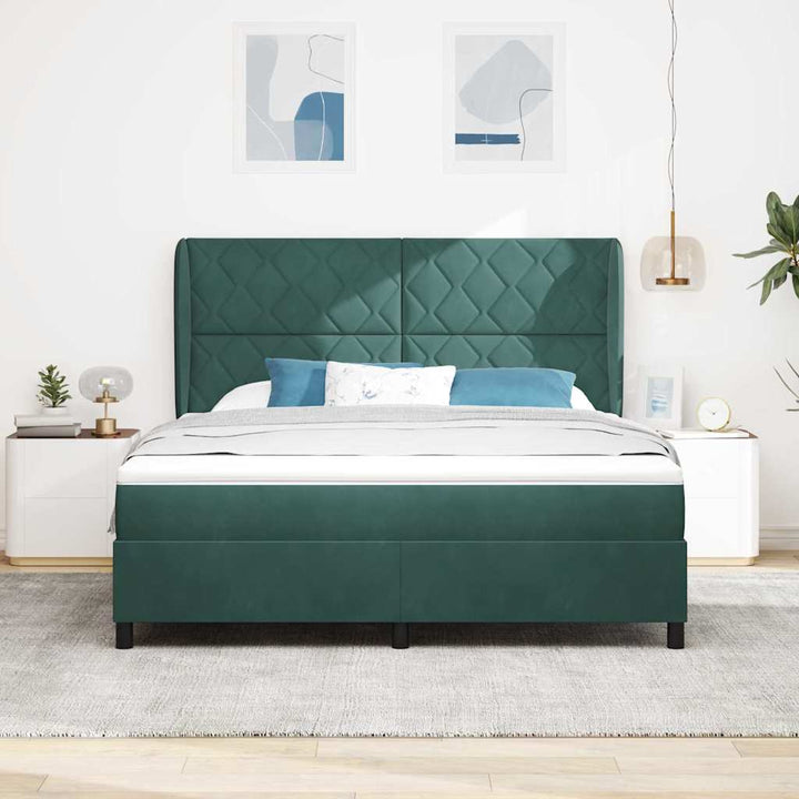 Box spring seng med hovedgærde Mørkegrøn 200 x 180 cm Fløjl