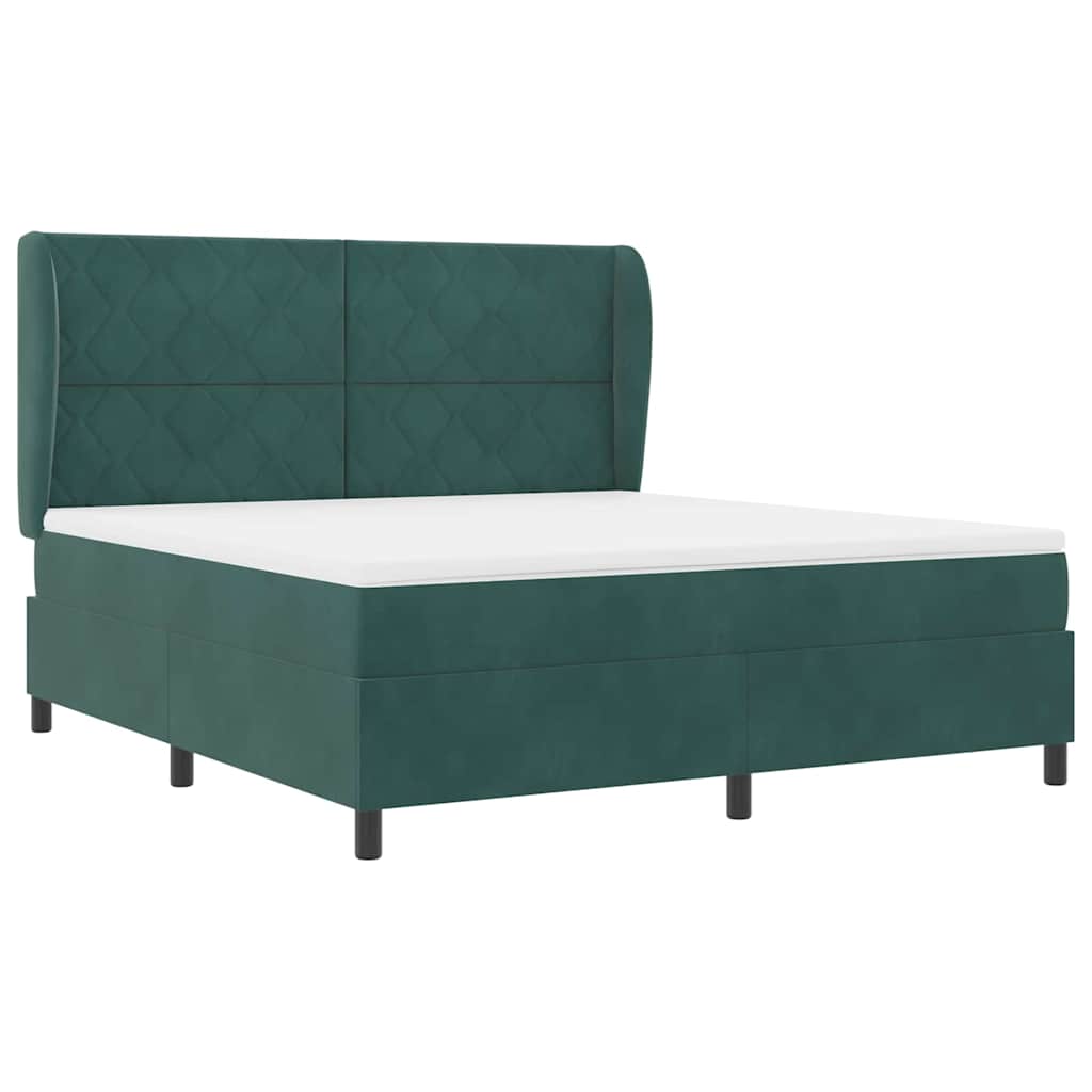Box spring seng med hovedgærde Mørkegrøn 200 x 180 cm Fløjl