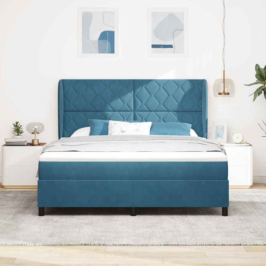 Box spring seng med madras Mørk blå 200 x 180 cm Fløjl