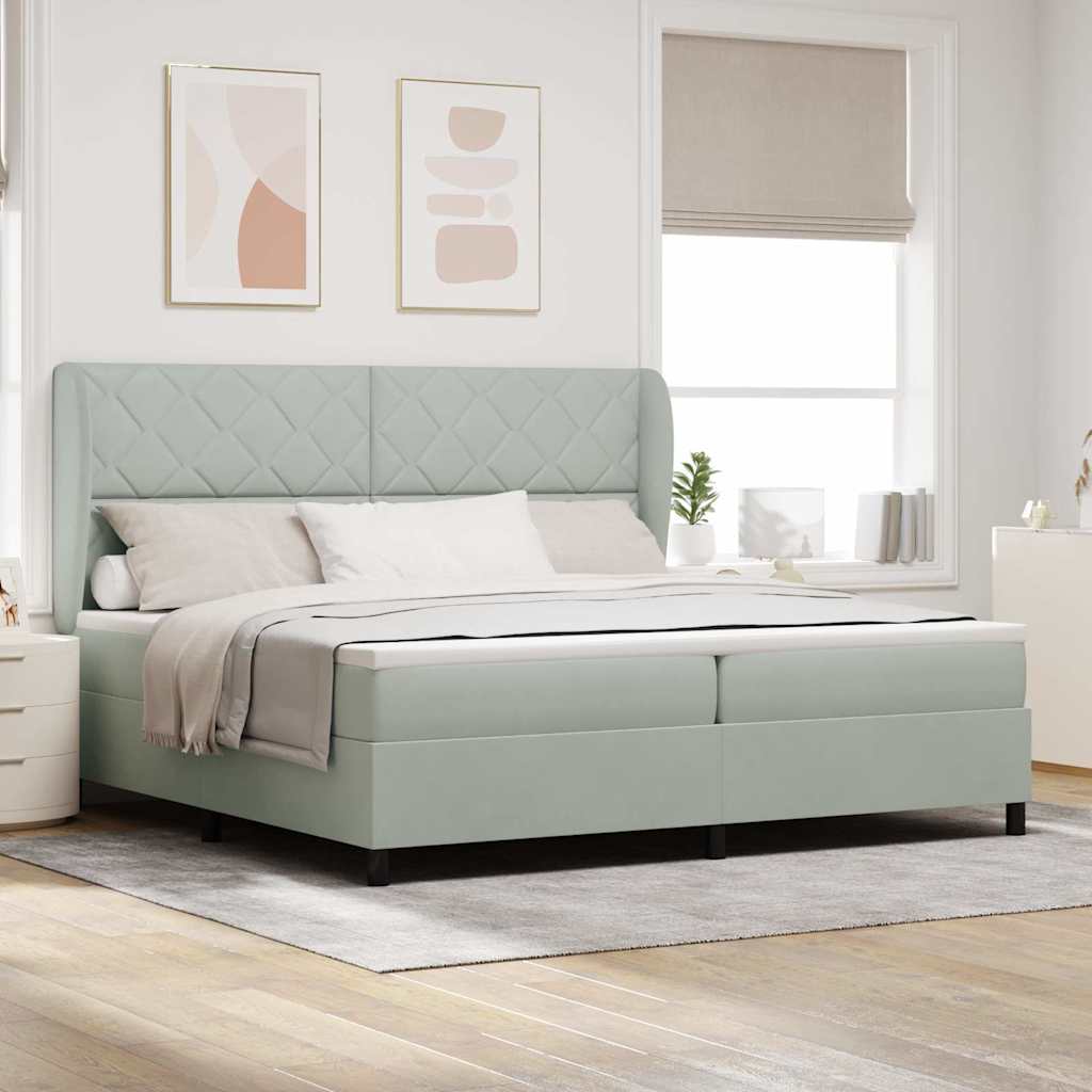Box spring seng med hovedgærde Lysegrå 200 x 200 cm Fløjl