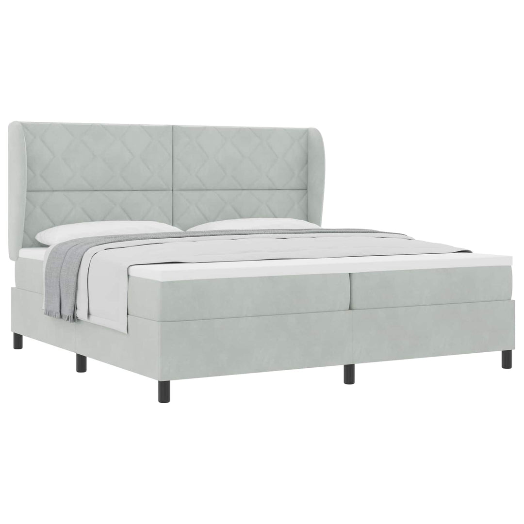 Box spring seng med hovedgærde Lysegrå 200 x 200 cm Fløjl