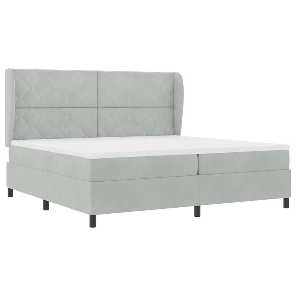 Box spring seng med hovedgærde Lysegrå 200 x 200 cm Fløjl