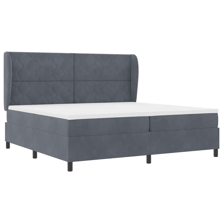 Box spring seng med hovedgærde Mørkegrå 200 x 200 cm Fløjl
