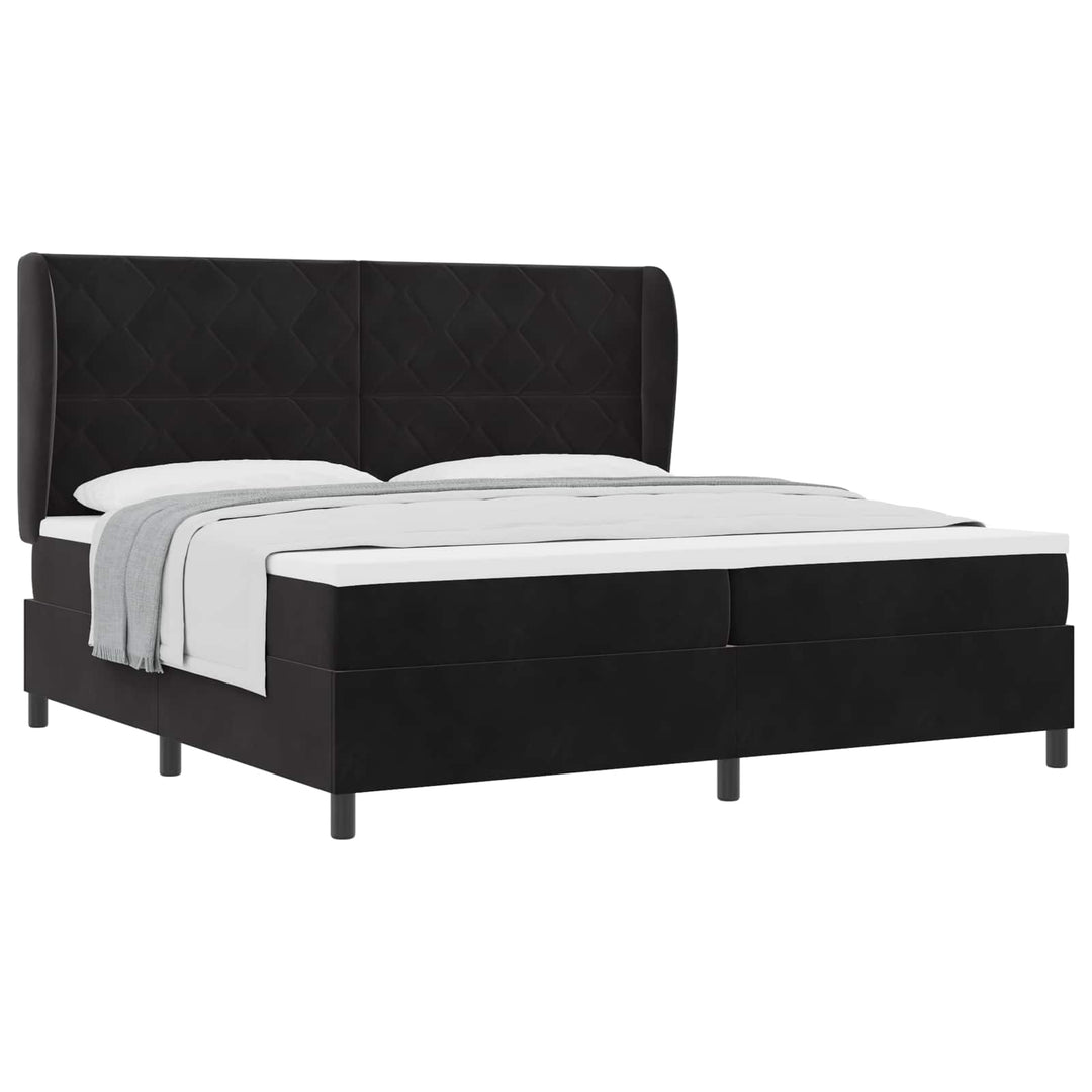 Box spring seng med hovedgærde Sort 200 x 200 cm Fløjl