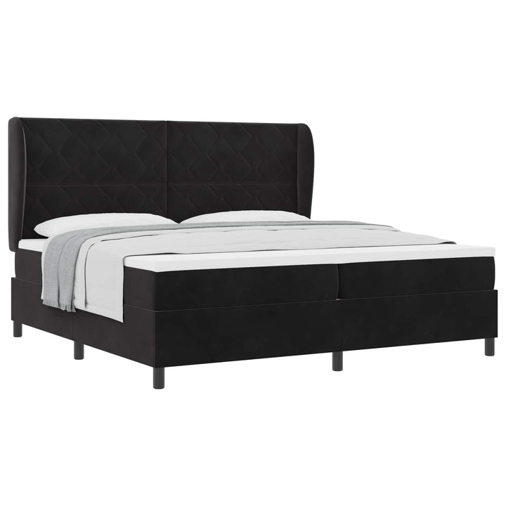 Box spring seng med hovedgærde Sort 200 x 200 cm Fløjl