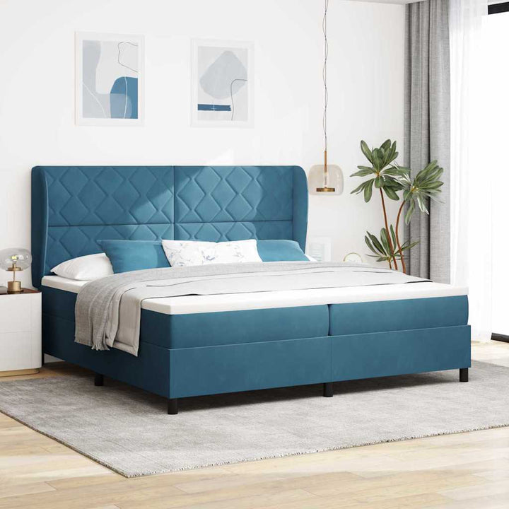 Box spring seng med madras Mørk blå 200 x 200 cm Fløjl