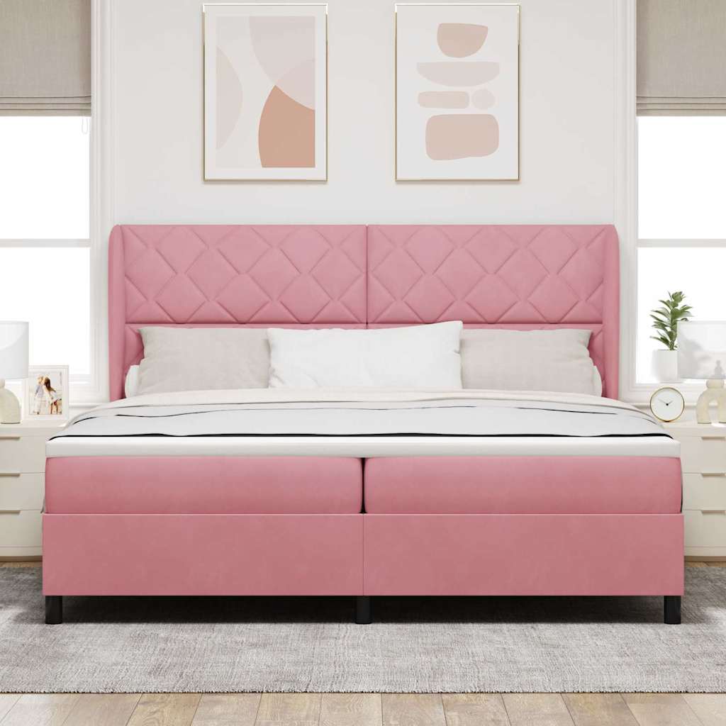 Box spring seng med hovedgærde Lyserød 200 x 200 cm Fløjl