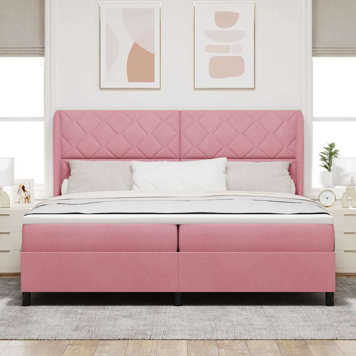 Box spring seng med hovedgærde Lyserød 200 x 200 cm Fløjl