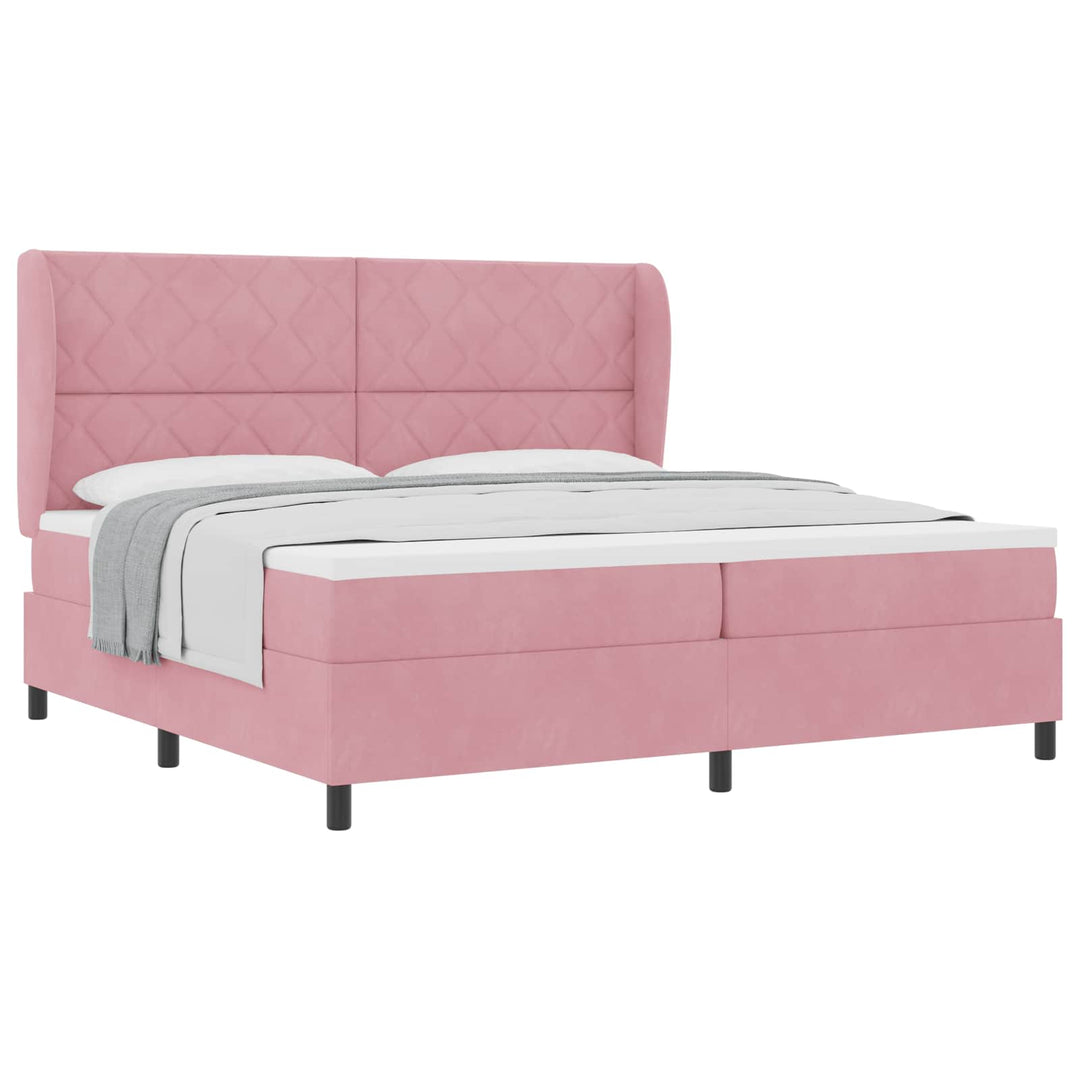 Box spring seng med hovedgærde Lyserød 200 x 200 cm Fløjl