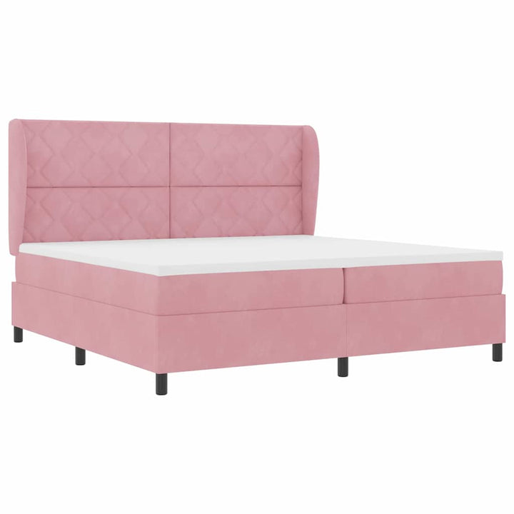 Box spring seng med hovedgærde Lyserød 200 x 200 cm Fløjl