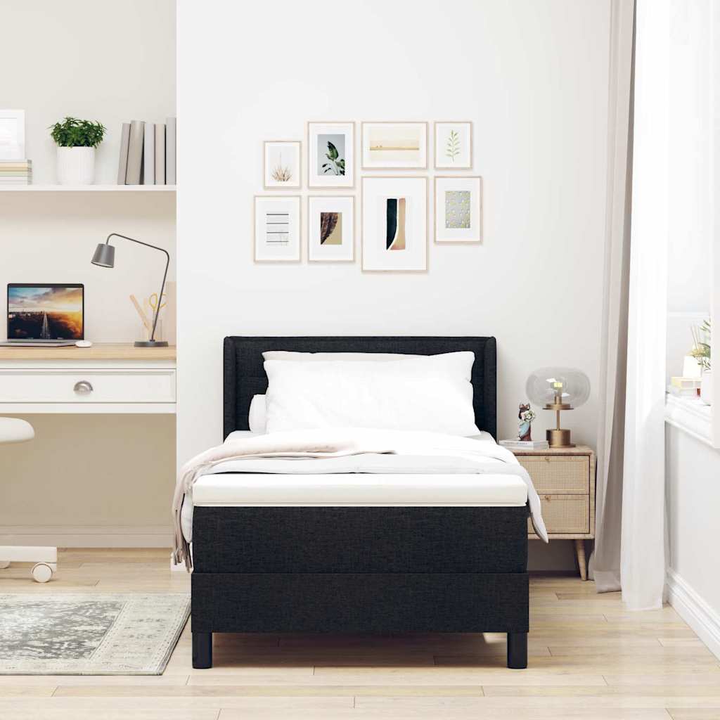 Box spring seng med hovedgærde Sort 200 x 90 cm Stof