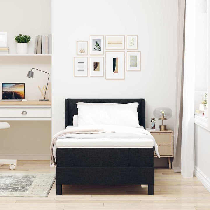 Box spring seng med hovedgærde Sort 190 x 90 cm Stof