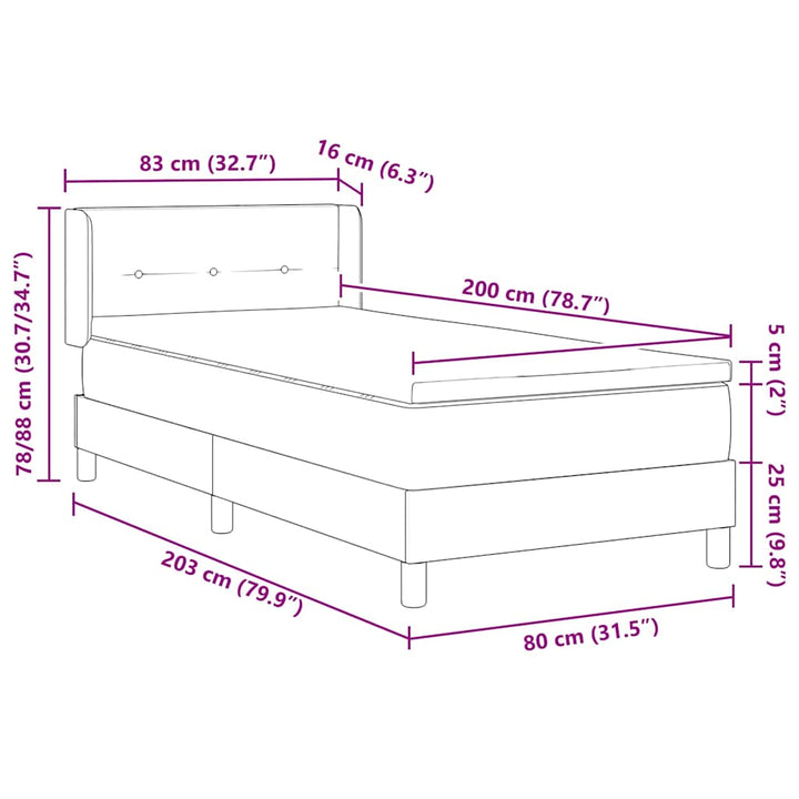 Box spring seng med hovedgærde Mørkegrå 200 x 80 cm Stof