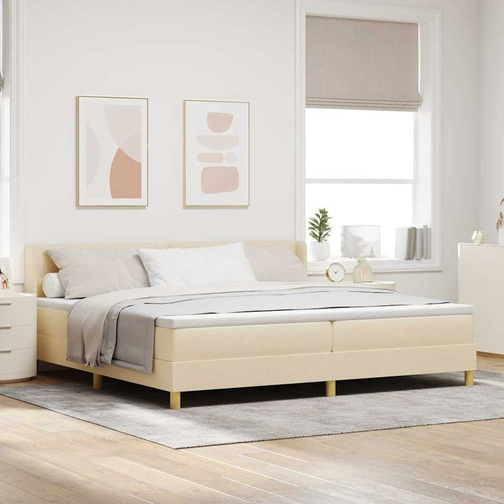 Box spring seng med hovedgærde Creme 200 x 200 cm Stof