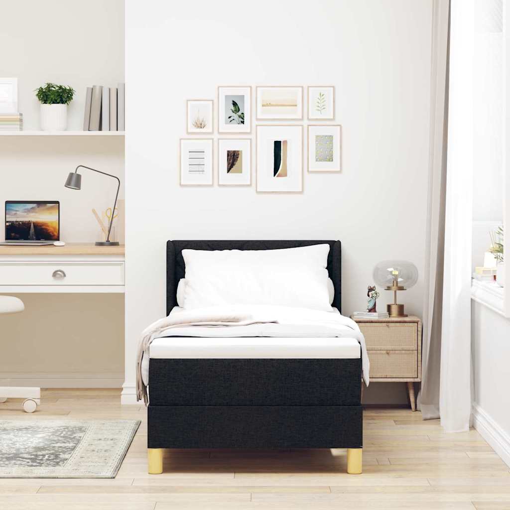 Box spring seng med madras med hovedgærde Sort 200 x 80 cm Stof